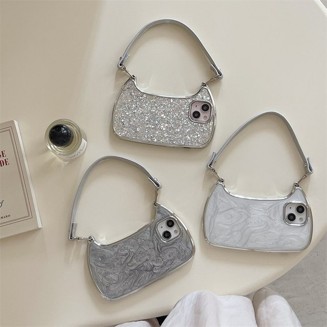 MUQGEW Stoßfeste Handyhülle mit Glitter-Tropfen-Effekt und Lederband für iPhone 17 Air 16 15 14 13 12 in Silber - Bild 1