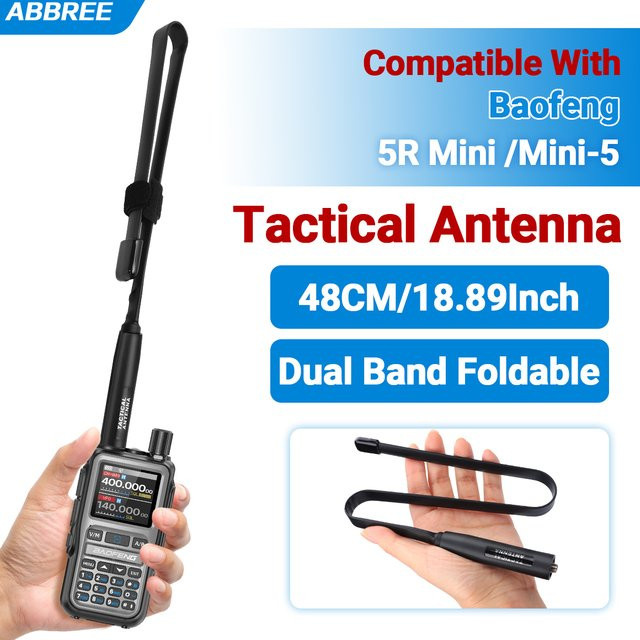 ABBREE 5R MINI CS Taktische Dualband Walkie-Talkie-Antenne mit SMA-Buchse, schwarz, 48 cm Länge, kompatibel mit Baofeng MINI-5 Amateurfunk - Bild 1