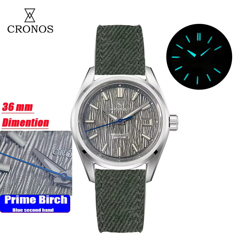 Cronos Armbanduhr Automatik, Edelstahl, 36 mm, Silber, Grau, Unisex - Bild 3