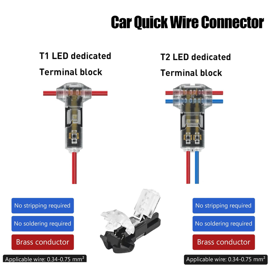 10 Stück T1/T2/D1/D3 Kabel-Steckverbinder, lötfreie Schnellanschlussklemmen für Auto und elektrisches Zubehör - Bild 3