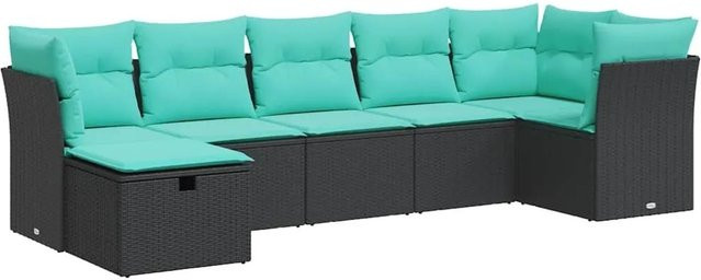 vidaXL 7-teilige Garten-Sofagarnitur in L-Form aus schwarzem Poly-Rattan mit Sitzkissen und Stauraum - Bild 1