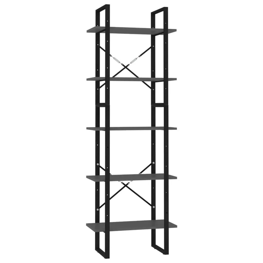 vidaXL Bücherregal im Industrial Design aus Metall und MDF, Grau/Schwarz, B/T/H: 60 x 30 x 175 cm - Bild 2