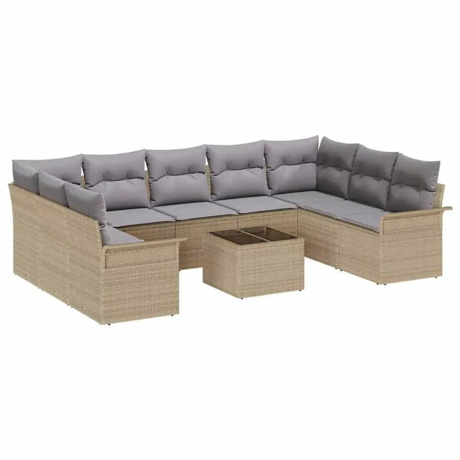vidaXL Garten-Sofa-Set aus Polyrattan mit Kissen in Beige-grau, 10-teilig - Bild 2