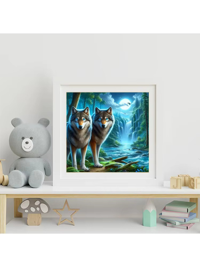 Momoart DIY Diamant-Mosaik Set Wolf und Mond Wandkunst mit runden Steinen in Multicolour - Bild 3