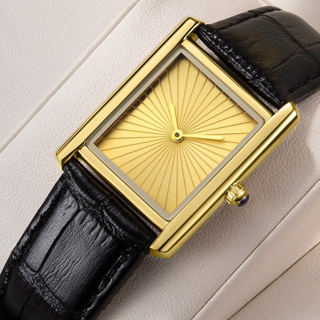 ZBJP Armbanduhr, Quarz, Eckig, Leder, Gold, Unisex - Bild 1