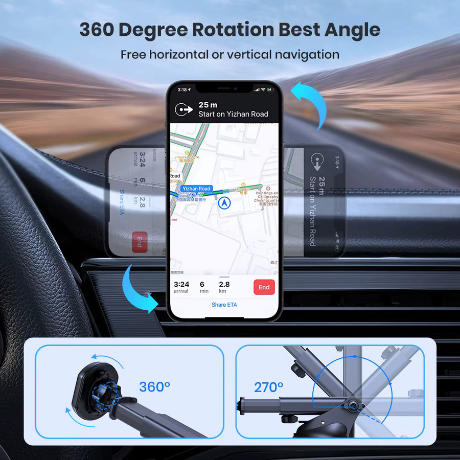 TOPK Magnetischer Autotelefonhalter in Schwarz für Lüftungsschlitze und Armaturenbrett mit Saugnapf und 360 Grad Rotation - Bild 4