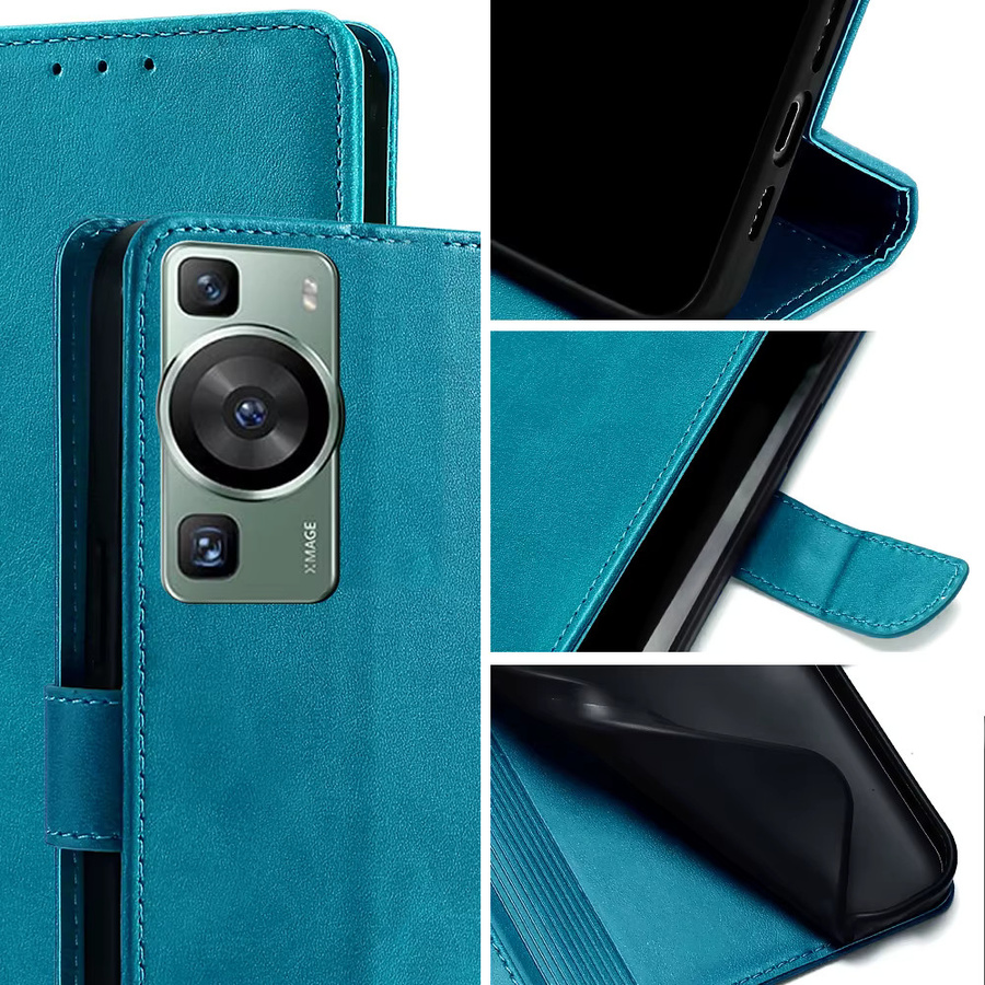 Leder Flip Case für Huawei P60 P50 P40 P30 P20 Pro Plus P50E P40 Lite mit Magnetverschluss und Brieftaschenfunktion in Blau - Bild 2