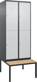 C+P Doppelstock-Spind Classic PLUS Sitzbank mit 2 Abteilen und Buche-Hartholz Sitzfläche, B/T/H: 212 x 80 x 81,5 cm, Farbe: Grau - Bild 1