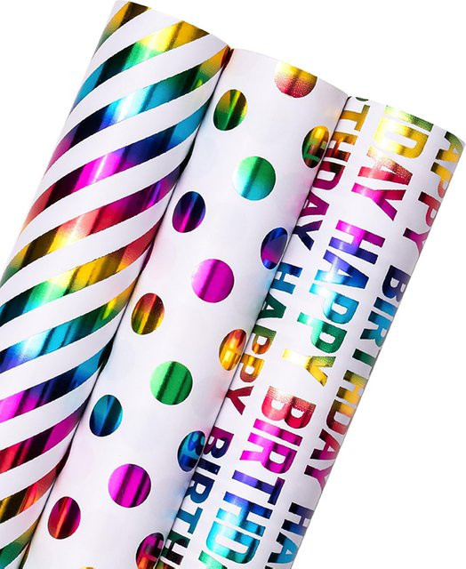 Buntes Geburtstags-Geschenkpapier in Folien-Design, 1 Rolle, Mehrfarbig - Bild 1