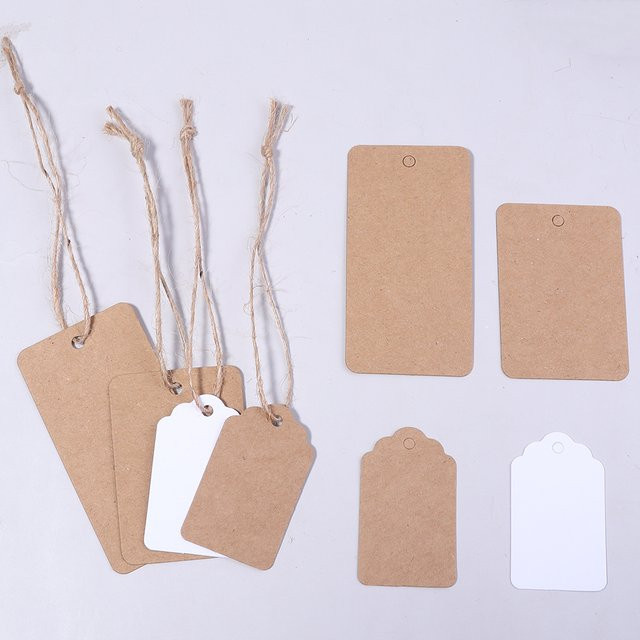 100 Stück Kraftpapier-Tags in Weiß und Braun mit Schnüren als Geschenkanhänger für Hochzeit, Geburtstag und Weihnachten - Bild 1