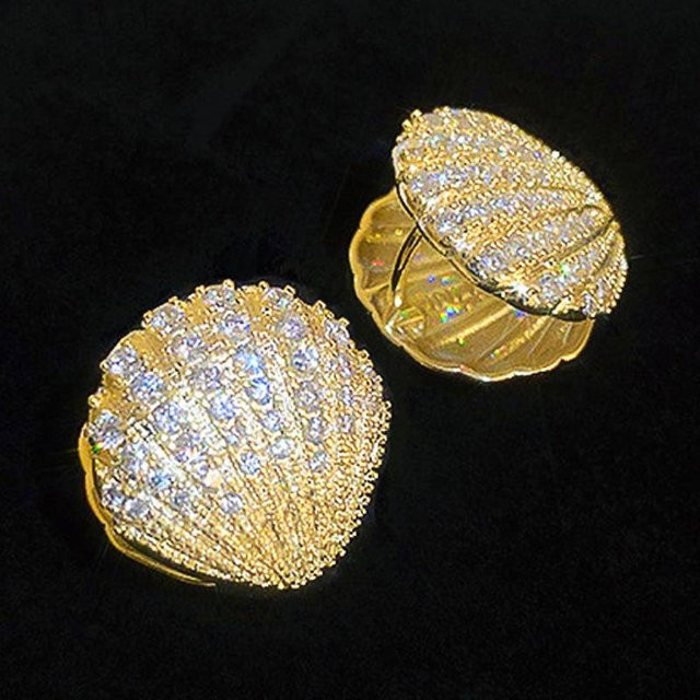 Huitan Creolen, Muschelform, Gold, Zirkonia, Damen - Bild 1