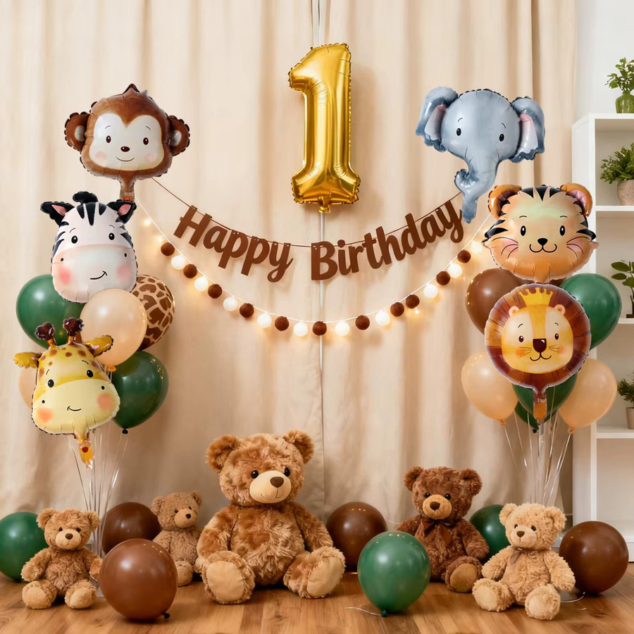 QIFU Dschungeltier-Kopf Folienballons in Mehrfarbig für Safari-Geburtstagsfeiern und Babypartys - Bild 3