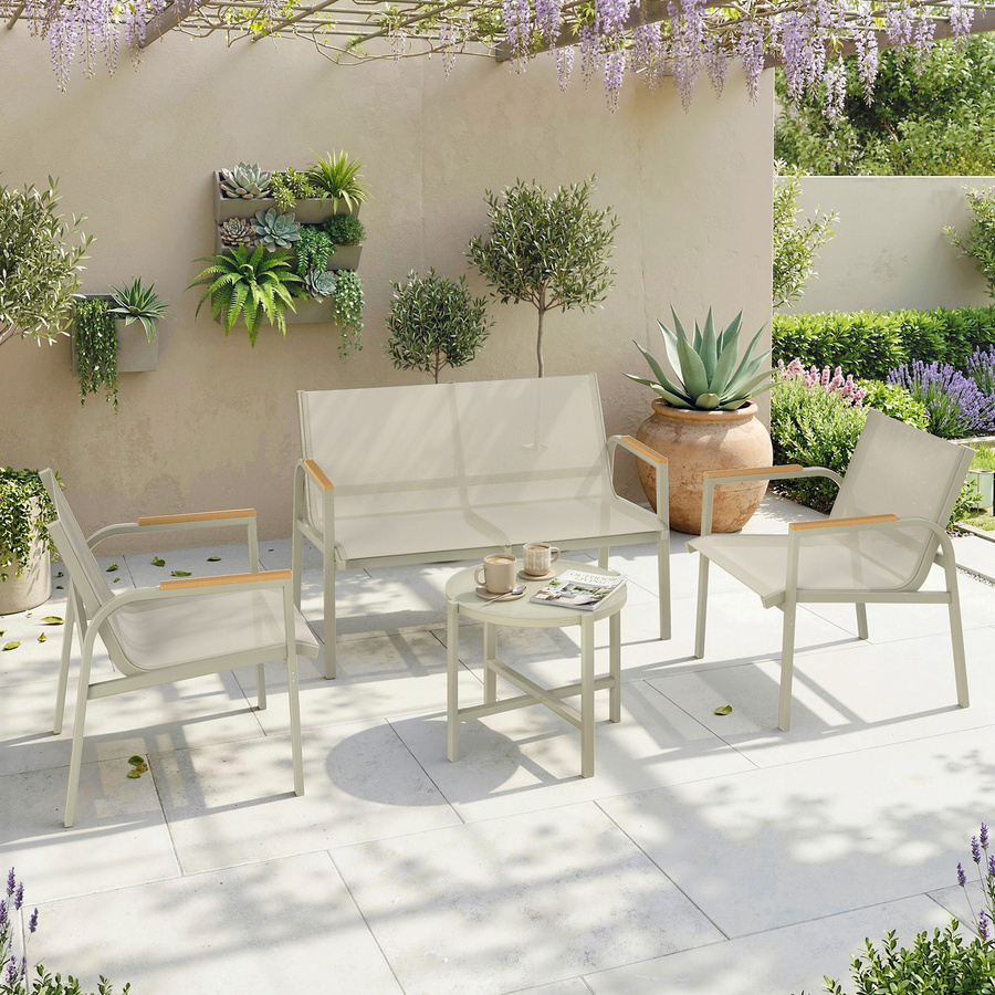 Outsunny Gartenmöbel Set für 4 Personen in Grün, wetterfeste Sitzgruppe aus Metall mit 2er-Sofa, 2 Sesseln und Beistelltisch für Garten, Balkon und Terrasse - Bild 2