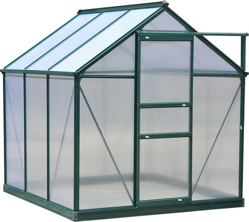 Outsunny Gewächshaus mit Aluminiumrahmen und Polycarbonat-Verglasung, begehbar mit Dachfenster, Tür und Fundament, B/T/H: 190 x 192 x 201 cm