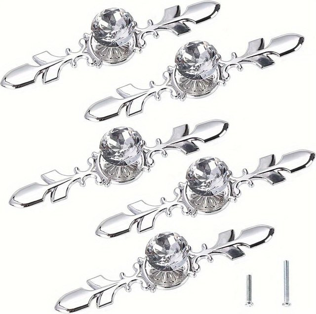 5er Set SZ-Damai Schubladenknöpfe aus Kristallglas in Transparent mit Diamant-Dekor und Montageplatte aus Zink - Bild 1