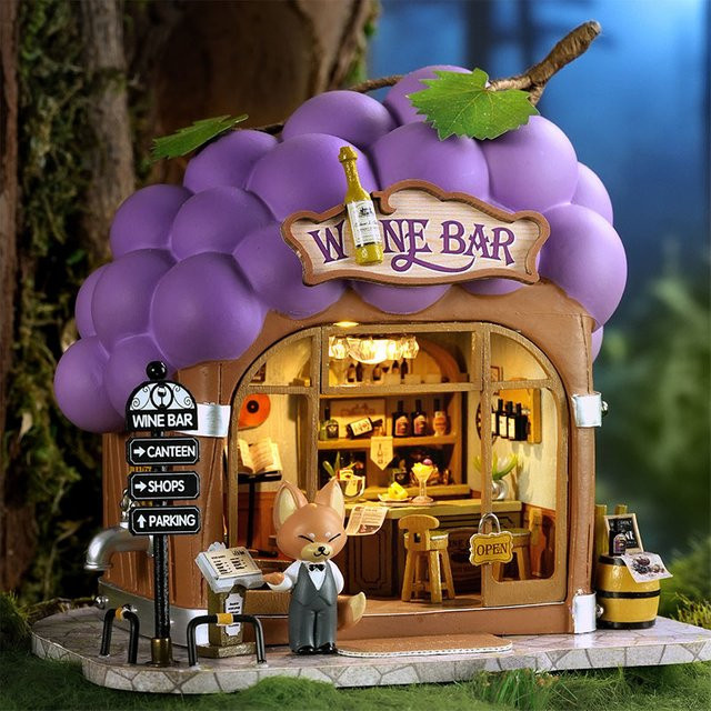 zuuton DIY Miniatur Weinbar Puppenhaus-Set, 3D-Puzzle, mit LED-Beleuchtung - Bild 1