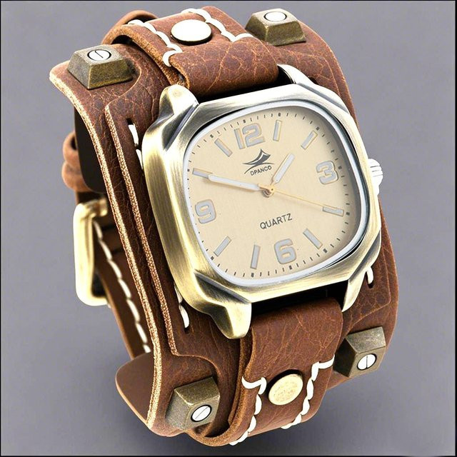 YIRAN Armbanduhr Quarz, Leder, Messing, Herren, Vintage - Bild 1