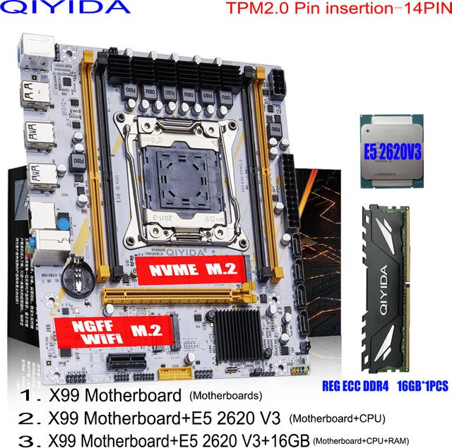 Qiyida X99 Motherboard-Set mit 3x Xeon E5 2620 V3 Prozessoren, 16 GB DDR4 RECC-Speicher, WiFi, NVME M.2 und USB 3.0 - Bild 1