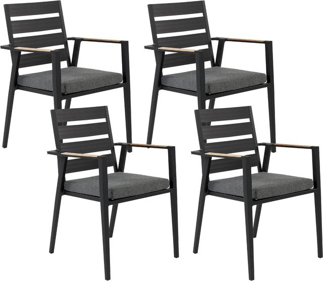 Beliani Gartenstuhl Modern in Schwarz und Grau mit Armlehnen und Kissen, stapelbar, B/T/H: 58 x 54 x 86 cm - Bild 1