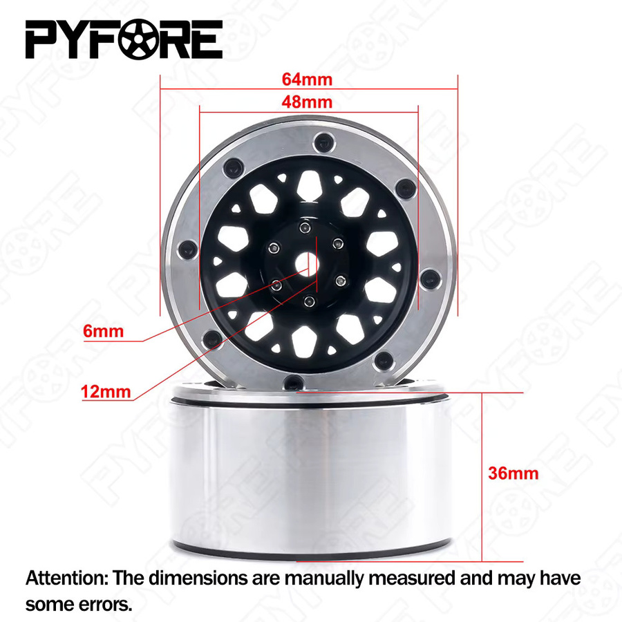 PYFORE Metall-Radnabe, 4-teiliges Set, 2,2 Zoll, 64mm*48mm, 12mm, für 1/8 1/10 Ferngesteuerte Crawler-Auto-Radnabe - Bild 2