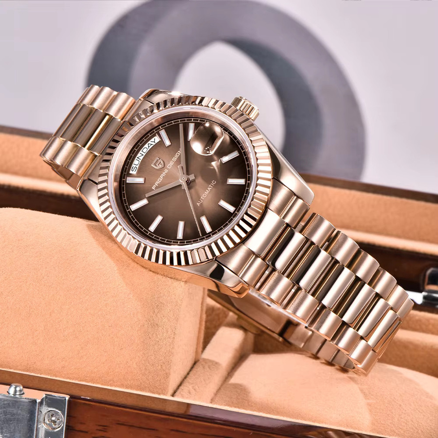 Pagani Design Armbanduhr, Automatik, Edelstahl, Roségold, Kaffeefarbe, Herren - Bild 2