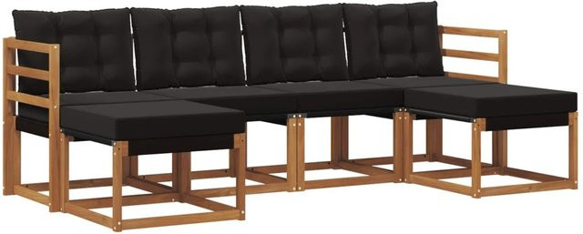 vidaXL Outdoor-Sofagarnitur 6-teilig aus massivem Akazienholz mit Textilene und Kissen in Natur und Schwarz - Bild 1