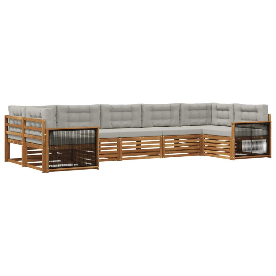 vidaXL Outdoor-Sofagarnitur aus Akazienholz in Natur und Hellgrau mit 7-teiligem Kissen-Set - Bild 2