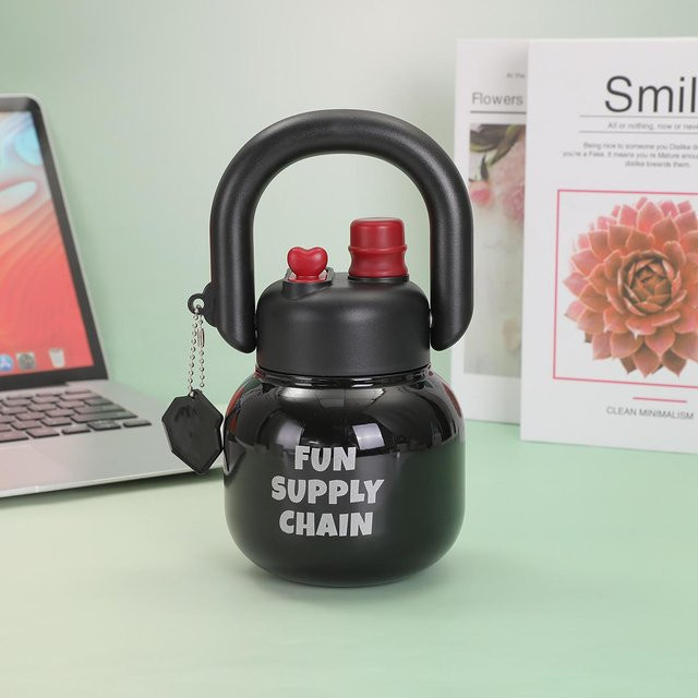 Yiran Furniture Doppel-Trinkmund-Tragebecher mit Strohhalm, Thermoskanne für Mädchen, 650ml, Farben: Rot, Blau, Schwarz, Silber - Bild 1