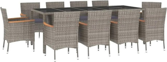 vidaXL 11-tlg Garten-Essgruppe aus Poly Rattan und Akazienholz in Grau mit Hartglas-Tischplatte - Bild 1