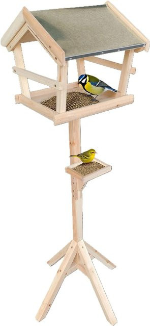 Relaxdays Vogelfutterhaus aus Tannenholz und Eisen in Natur Braun, H x B x T: 121 x 36 x 30 cm - Bild 1