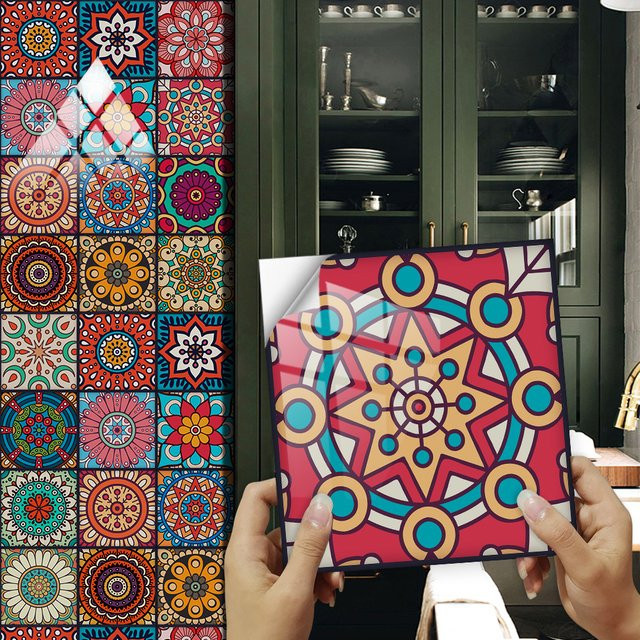 YanTin 16 Stück Wandtattoos im Mandala-Stil in Multicolour, wasserfeste und ölbeständige Kunst-Wandaufkleber für die Küchenrückwand - Bild 1