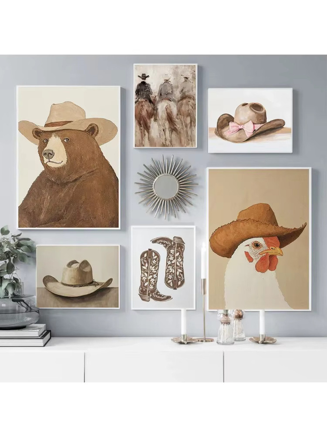 Potdemiel Leinwandmalerei Western Cowboy und Pferd Wandbild im Land-Rodeo-Stil, Mehrfarbig - Bild 3
