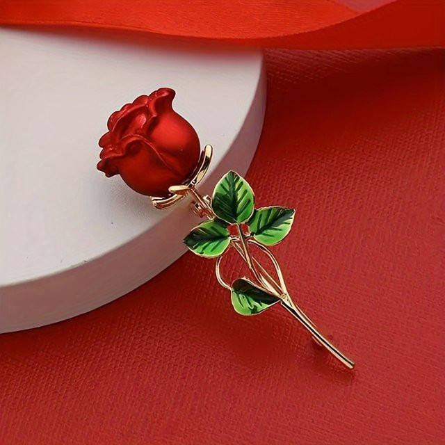 Urlaubsfreude Brosche, rote Rosen, Legierung, Unisex - Bild 1