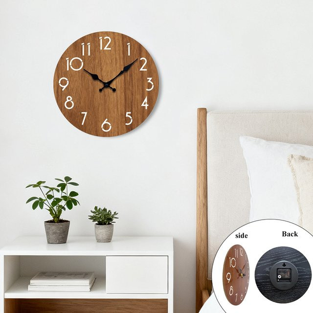 P.chuang Wanduhr aus Holz in Grün, minimalistisches Design, geräuschlos, rund, Durchmesser: 20,32 cm - Bild 1
