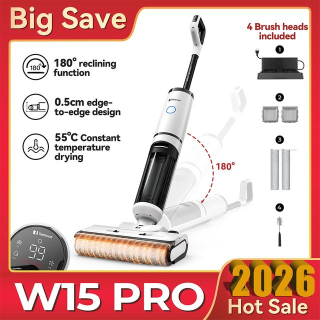 Redkey W15 Pro Kabelloser Staubsauger in Weiß mit 200W Saugkraft und 55 Minuten Laufzeit für Teppiche und Hartböden - Bild 1