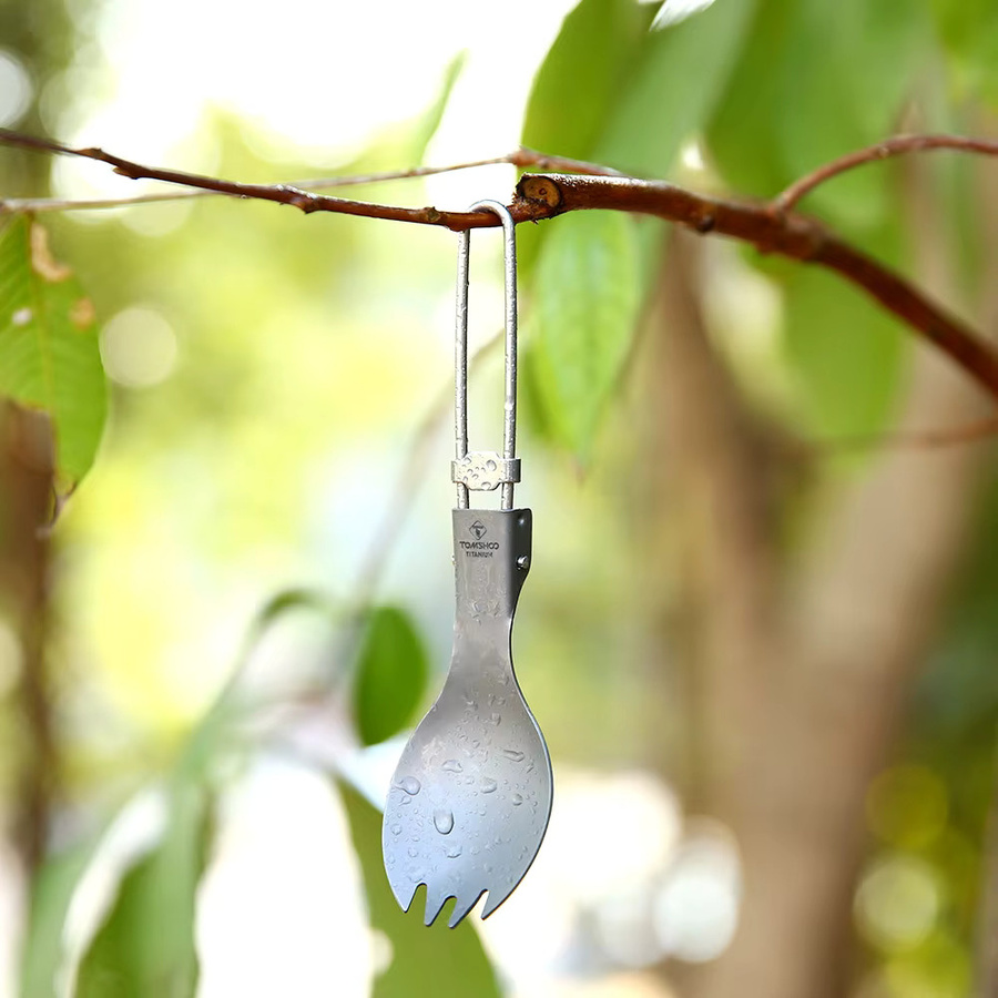 TOMSHOO Titan Faltbarer Spork in Silber, faltbares Campingbesteck für Outdoor und Wandern - Bild 2
