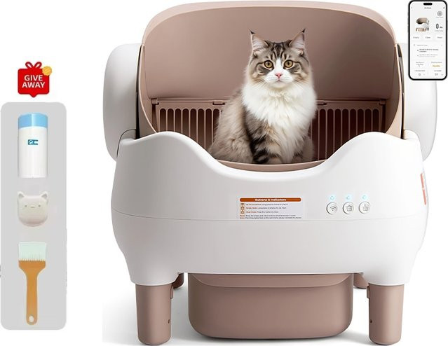 MIAOERDUO Selbstreinigende Katzentoilette in Weiß mit App-Steuerung, WLAN, Sicherheitssensoren und Geruchsbeseitigungsfunktion sowie 13L Abfallbehälter - Bild 1