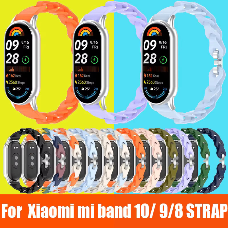 Uhrenarmband Silikon, Edelstahl, Bunt, Damen, für Xiaomi Mi Band 8 9 10 - Bild 2