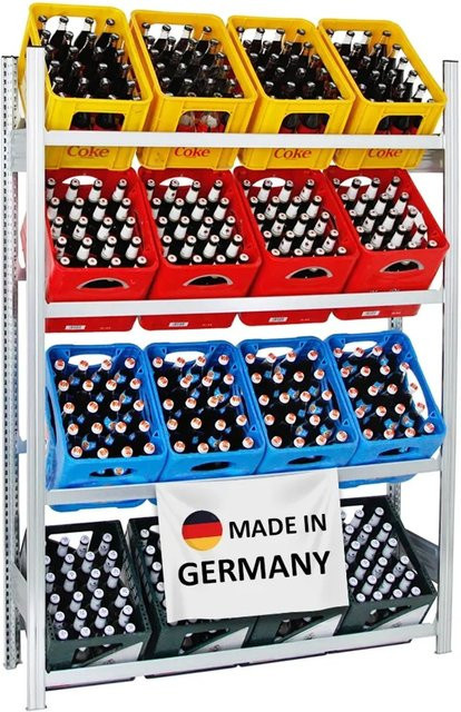 PROREGAL Getränkekistenregal Chiemsee verzinkt silber, H x B x T: 185 x 136 x 34 cm, 4 Ebenen für 16 Kisten - Bild 1