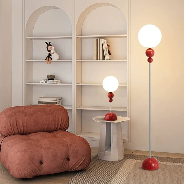 JIANKEXING Minimalistische Pilz-Stehlampe in Beige mit Glaskugel für Wohnzimmer und Schlafzimmer - Bild 1