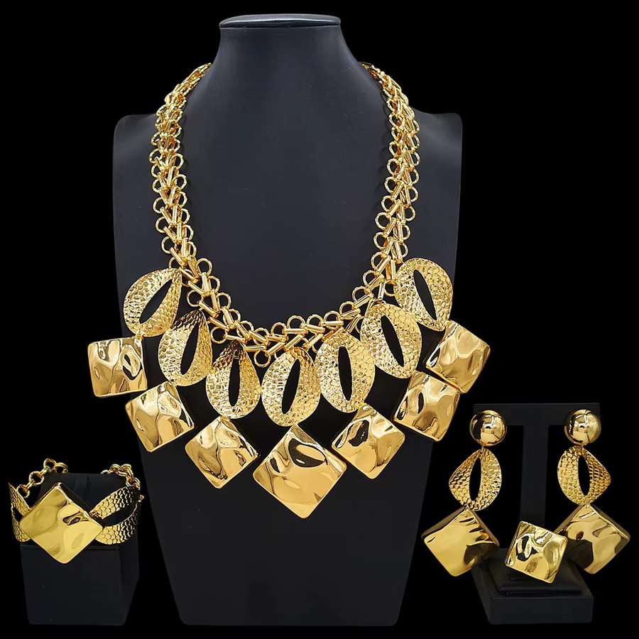 Yulaili Schmuck-Set, vergoldet, Halskette, Ohrringe, Armband, Damen - Bild 4