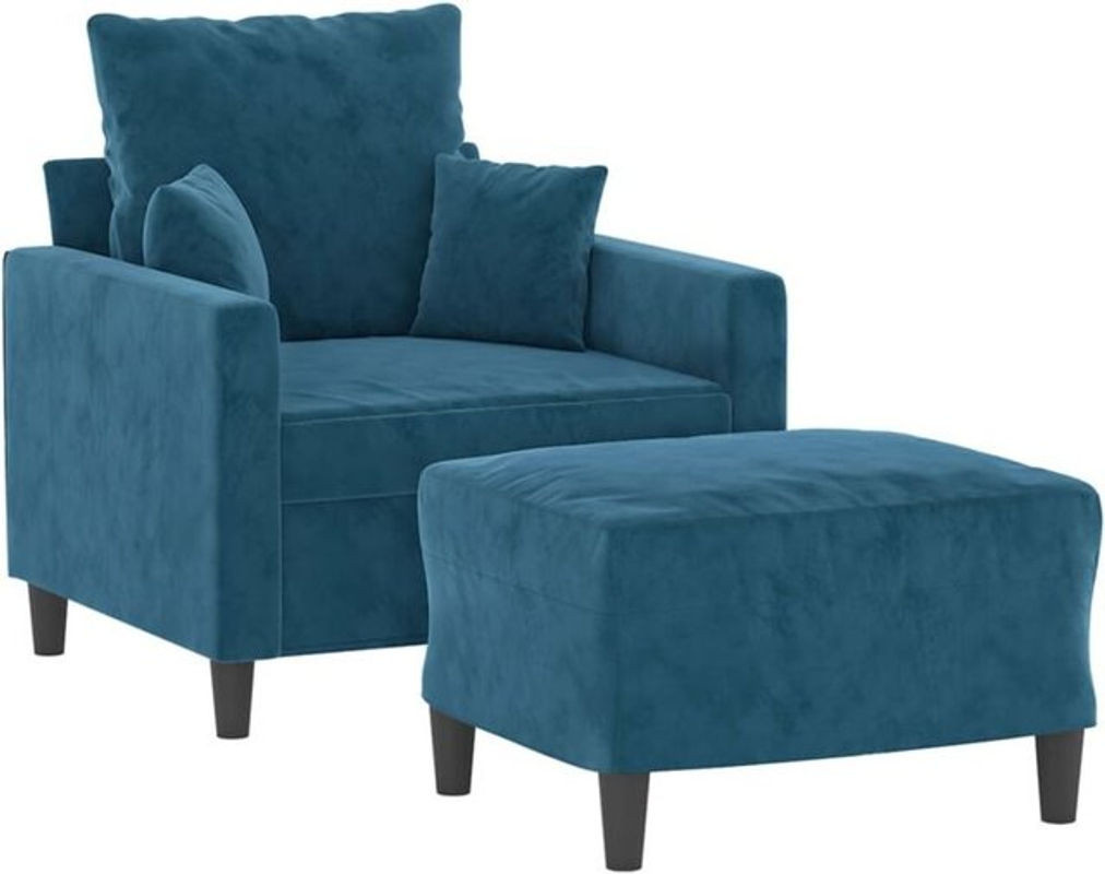 Modernes Sessel-Set mit Hocker von vidaxl in Blau aus Samt und Metall - Bild 1