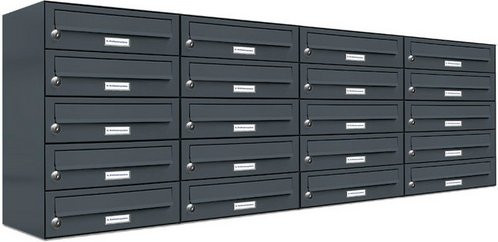 AL Briefkasten-System für 20 Parteien zur Aufputzmontage, grau, B/H/T: 153,76 x 57,5 x 27,5 cm - Bild 1