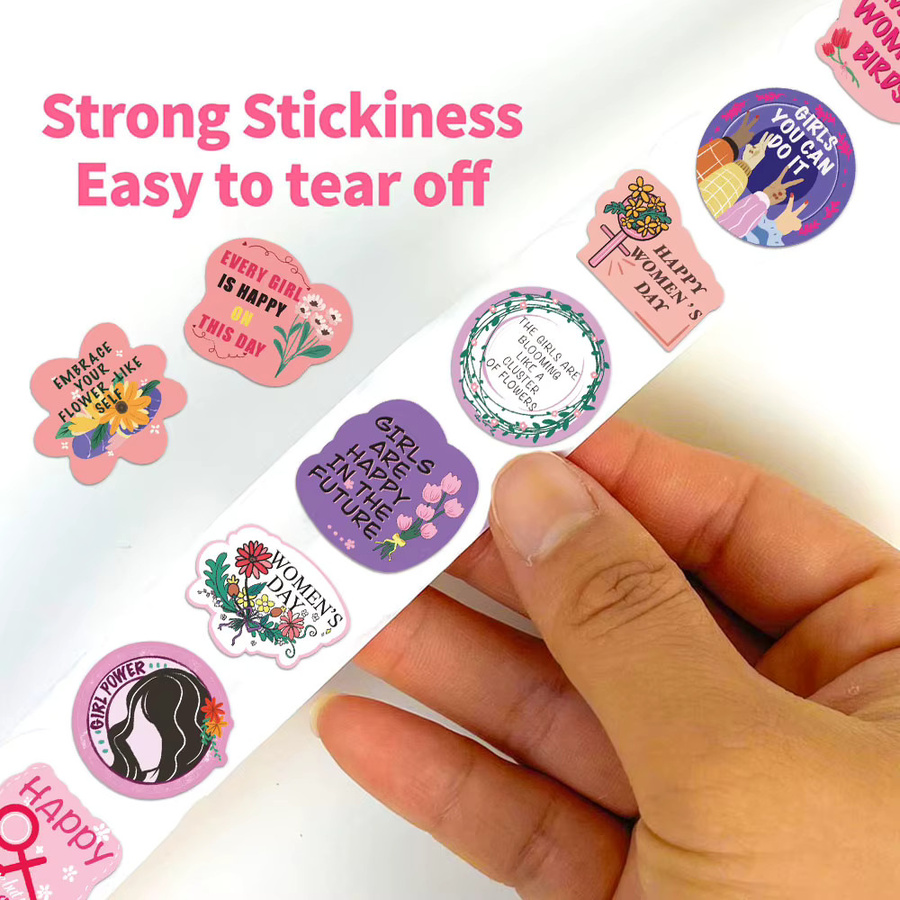 500 Stück dekorative Aufkleber zum Frauentag mit 10 verschiedenen Designs in Mehrfarbig, Durchmesser: 2,5 cm - Bild 2