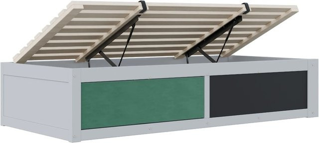 Merax Kinderbett mit hydraulischem Stauraum und Schreibtisch in Grau und Weiß, B/T/H: 90 x 200 x 120 cm - Bild 1