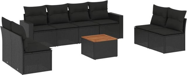 vidaXL 9-teilige Garten-Sofagarnitur aus Poly-Rattan mit Kissen in Schwarz - Bild 1