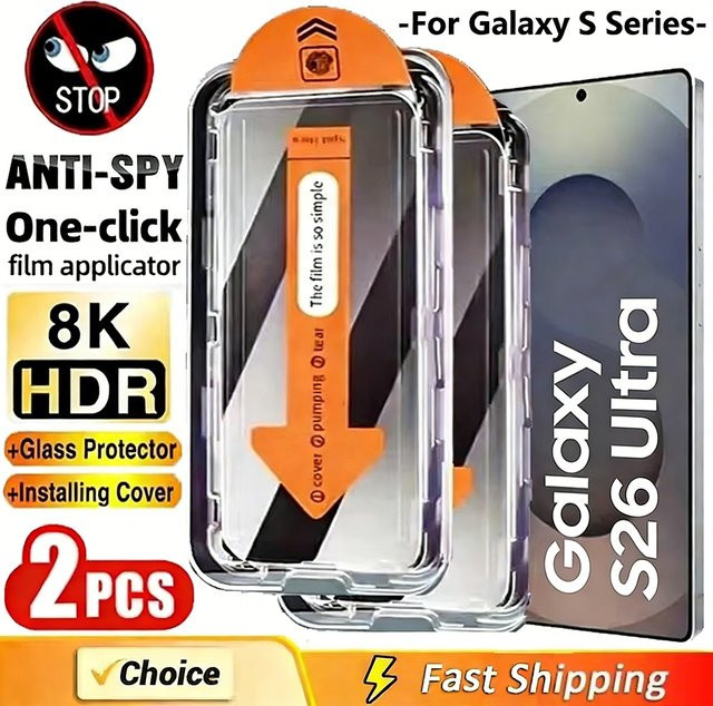 NNBILI 2 Stück Anti-Spy Sichtschutz Displayschutzfolie aus Glas für Samsung Galaxy S26 S25 S24 S23 S22 S21 Ultra Plus mit staubfreier Installation - Bild 1