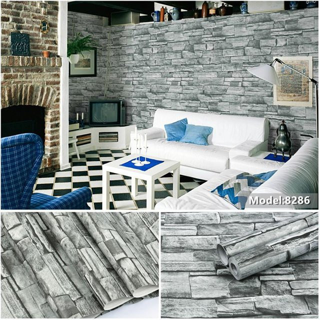 Selbstklebende PVC-Ziegelstein Tapete Home with love in Grau und Grün, wasserdichte geometrische Wandaufkleber für Wohnzimmer, Küche und Badezimmer, 10 m - Bild 1
