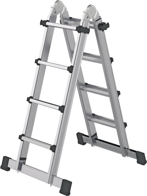 PROREGAL Teleskopleiter 4-teilig mit Traverse, 4 x 4 Sprossen, Silber - Bild 1