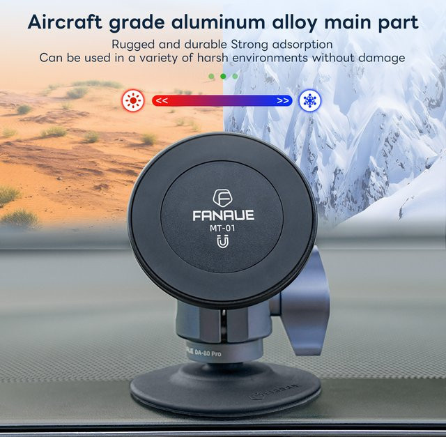 FANAUE Magnetischer Autotelefonhalter aus Aluminium in Schwarz für Center-Control-Screen-Dashboard, kompatibel mit iPhone 14, 13, 12, Xiaomi, Samsung und Huawei - Bild 1
